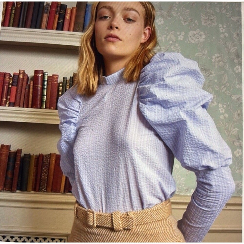 Sister Jane Blue White Striped Puffer Top Women’s Small C2